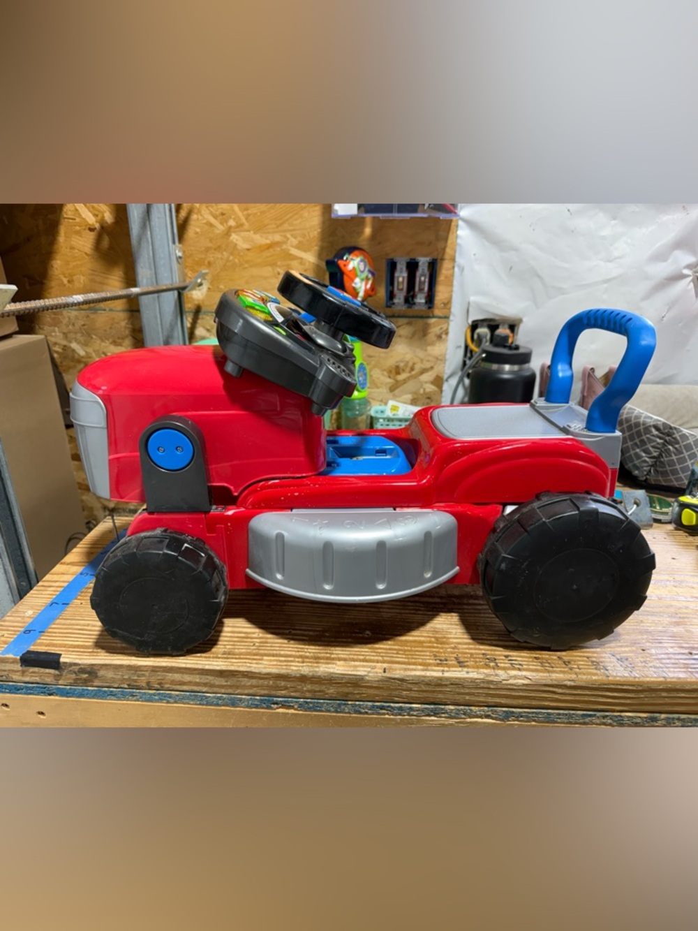 Red Ride-On Tractor Scooter with Blue Handle for Kids